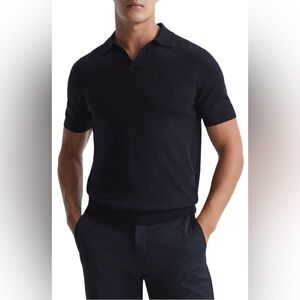 Reiss Men's Duchie Johnny Collar Short Sleeve Wool Polo